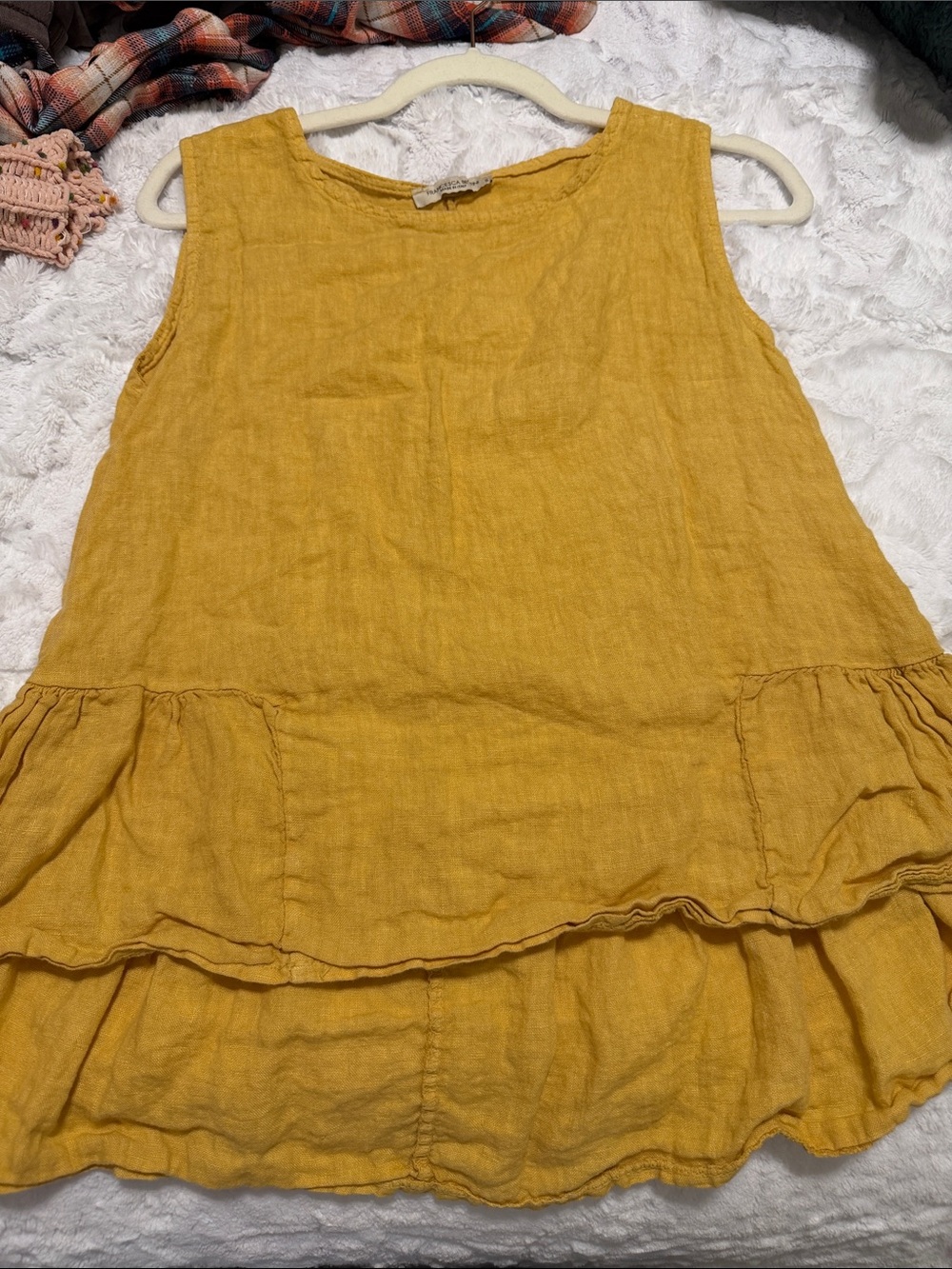 Girls' Sleeveless Tiered Linen Dress in Mustard